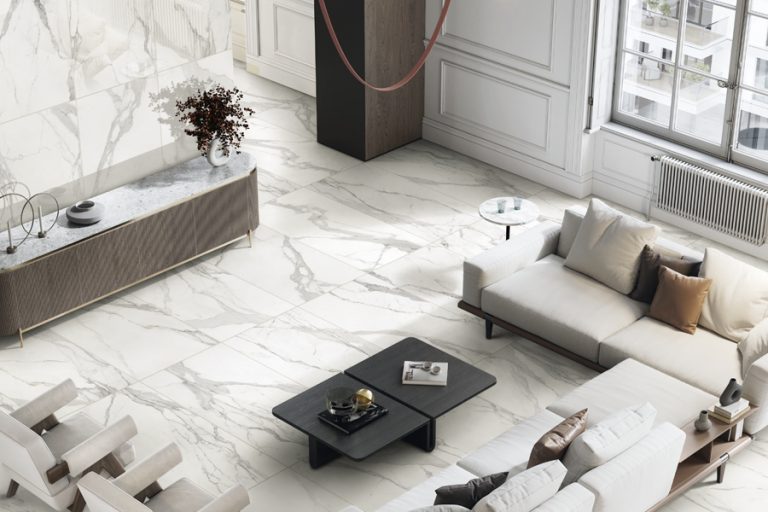 Marmorea marble effect porcelain tiles bright elegant style